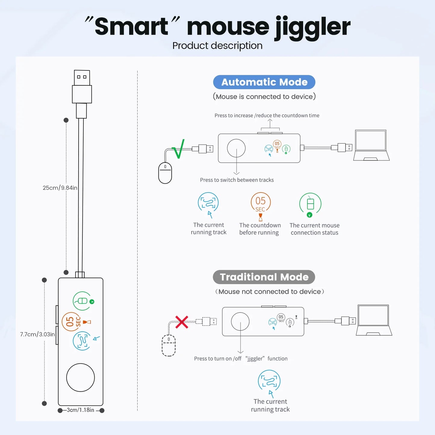 NNEOBA Fully Automatic USB Mouse Jiggler with HD Screen