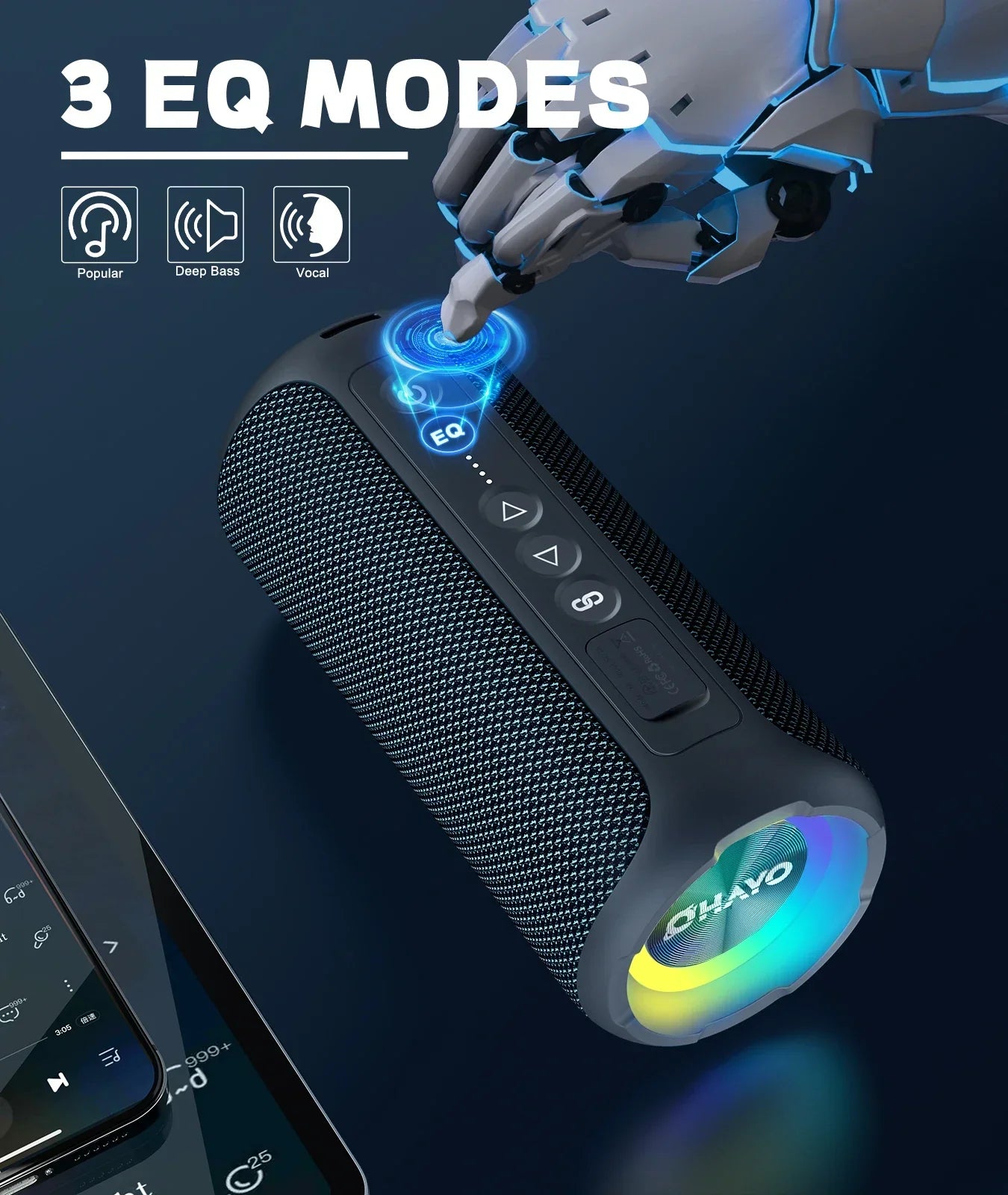 40W Waterproof Bluetooth Speaker with LED Light (Black)