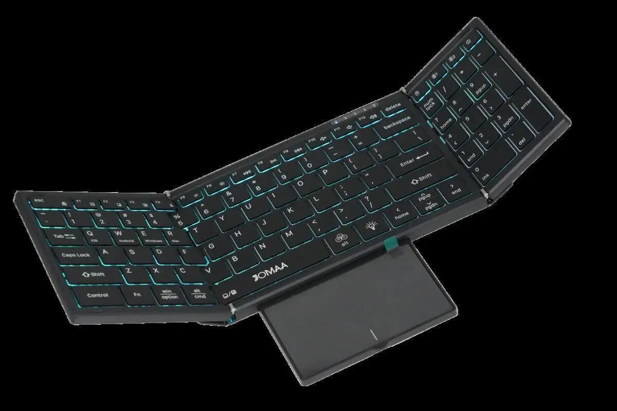 Jomaa RGB Backlit Folding Bluetooth Keyboard USB Wireless Full Size Foldable Keyboard With Touchpad Numberic Rechargeable