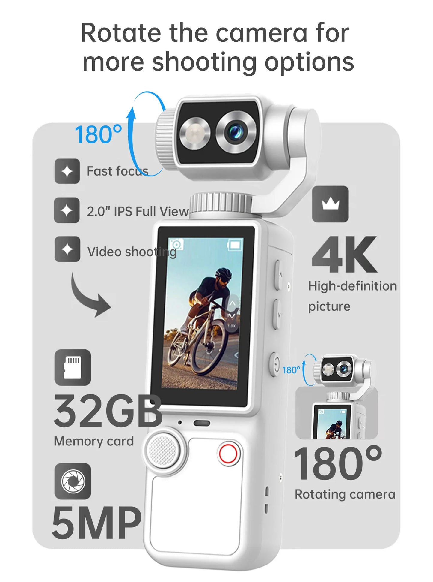 Mini 4K Sports Action Camera Waterproof Anti Shake Wide Angle Lens Handheld Camcorder For Outdoor Diving Cycling Skiing Travel P