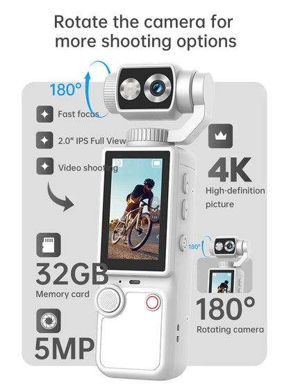 Mini 4K Sports Action Camera Waterproof Anti Shake Wide Angle Lens Handheld Camcorder For Outdoor Diving Cycling Skiing Travel P