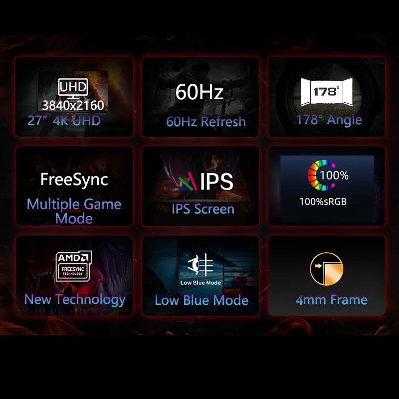 FYHXele 27"  4K Computer Monitor IPS Elevating and Rotating Gaming Screen PC Monitor 1ms Fast Response 100%sRGB Game Monitors