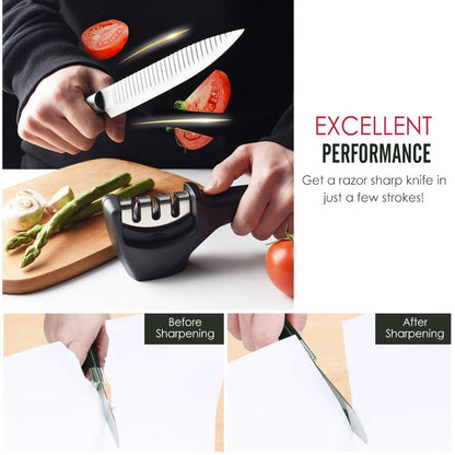Knife Sharpener 4 in 1 Diamond Coated&Fine Rod Knife Shears and Scissors Sharpening stone System Stainless Steel Blades