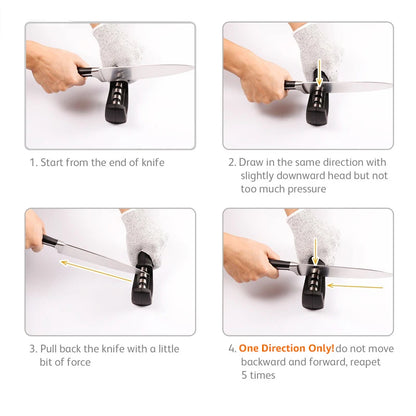 Knife Sharpener 4 in 1 Diamond Coated&Fine Rod Knife Shears and Scissors Sharpening stone System Stainless Steel Blades
