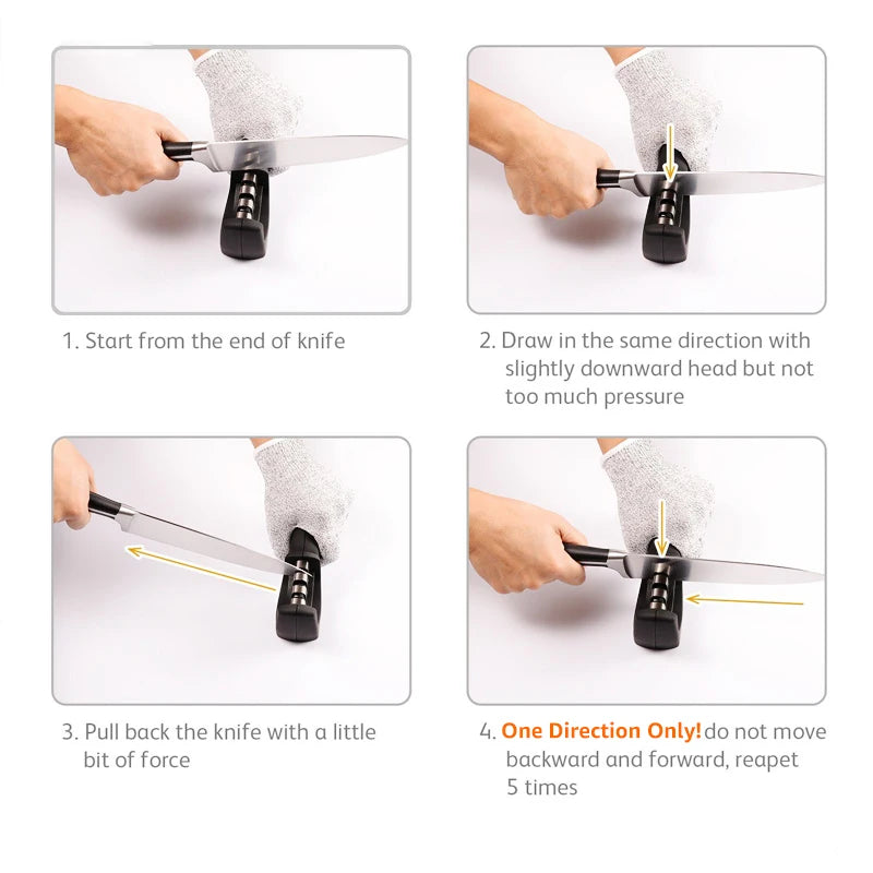 Knife Sharpener 4 in 1 Diamond Coated&Fine Rod Knife Shears and Scissors Sharpening stone System Stainless Steel Blades