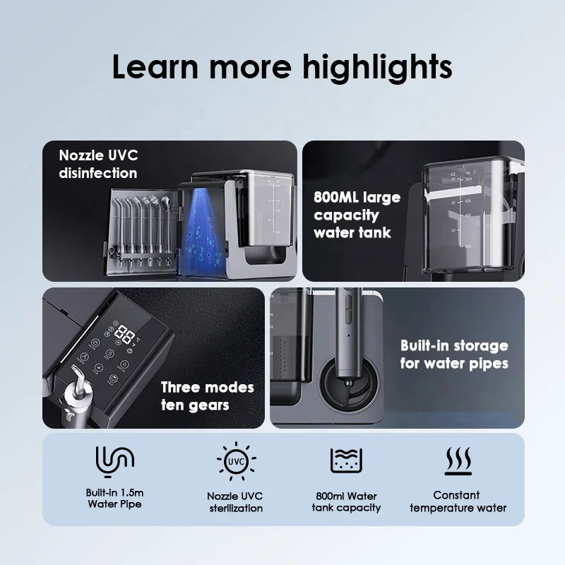 800ML Countertop Dental Irrigator Hotel Household Use Electric Water Flosser IPX7 Waterproof 3 Modes 10 Pressure Levels Oral