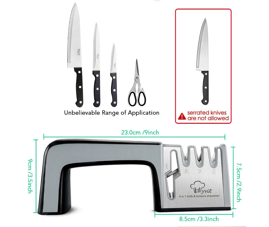 Knife Sharpener 4 in 1 Diamond Coated&Fine Rod Knife Shears and Scissors Sharpening stone System Stainless Steel Blades