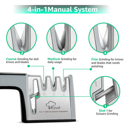Knife Sharpener 4 in 1 Diamond Coated&Fine Rod Knife Shears and Scissors Sharpening stone System Stainless Steel Blades