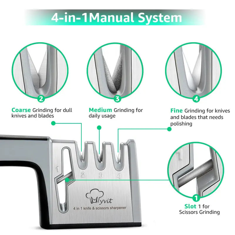 Knife Sharpener 4 in 1 Diamond Coated&Fine Rod Knife Shears and Scissors Sharpening stone System Stainless Steel Blades