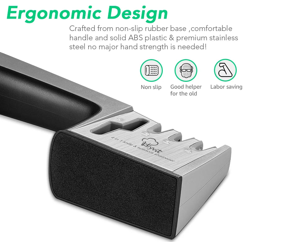 Knife Sharpener 4 in 1 Diamond Coated&Fine Rod Knife Shears and Scissors Sharpening stone System Stainless Steel Blades