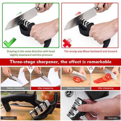 Knife Sharpener 4 in 1 Diamond Coated&Fine Rod Knife Shears and Scissors Sharpening stone System Stainless Steel Blades