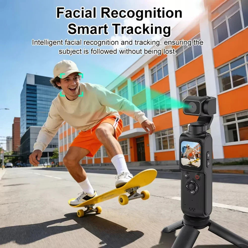 4K Wifi Pocket Vlogging Camera with 330° Auto-Tracking Face Gimbal Stabilizer Touch Screen Sports DV Bodycam for  Outdoor Vlog