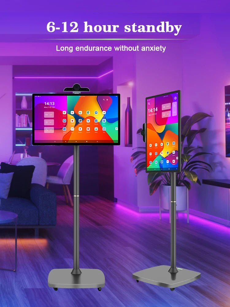 27" Portable Smart TV - Rotatable Android 10 Advertising Monitor with Battery (Movable Stand, Full HD Touchscreen）