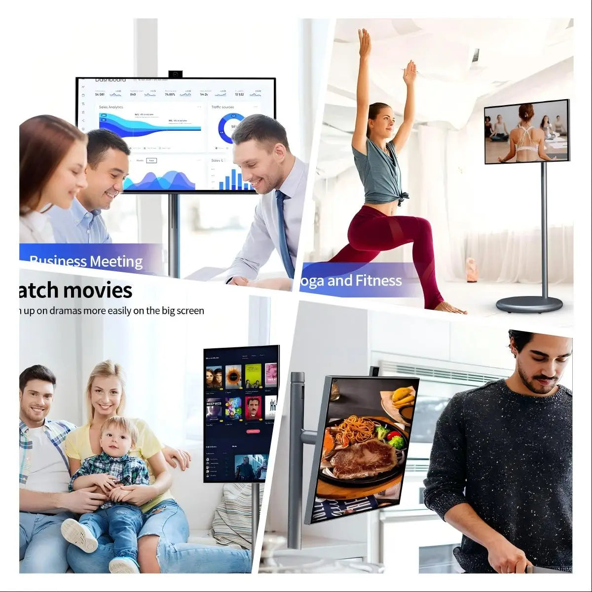 27 32 Inch Smart Home TV Movable Charging Digital Signage Portable Smart Screen Display Built-in Speaker Smart TV Monitor