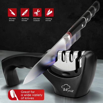 Knife Sharpener 4 in 1 Diamond Coated&Fine Rod Knife Shears and Scissors Sharpening stone System Stainless Steel Blades