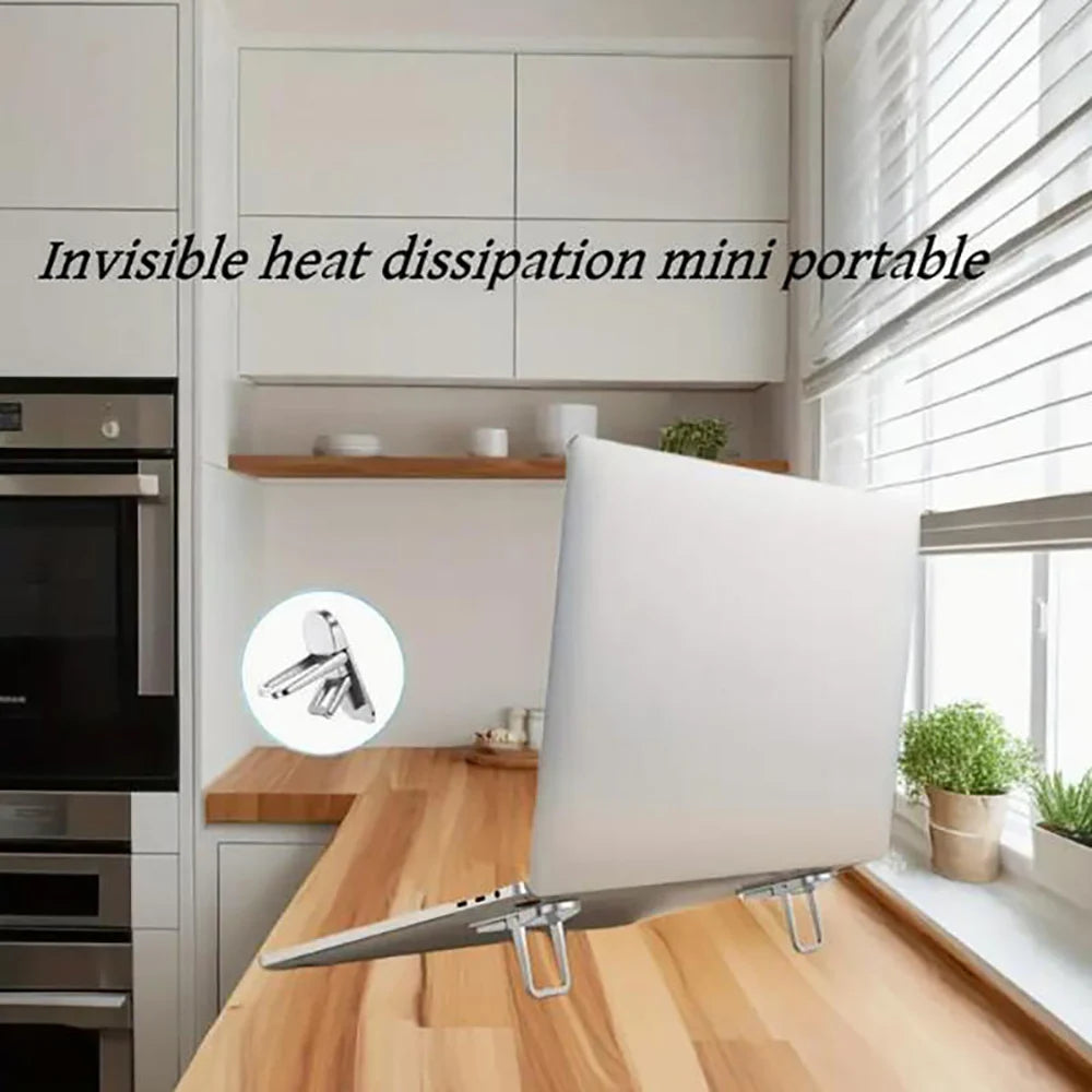 2Pcs Mini Foldable Laptop Holder Portable Computer Keyboard Riser with 2 Adjustable Angle Self-Adhesive Invisible Notebook Stand