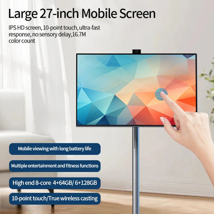 27 32 Inch Smart Home TV Movable Charging Digital Signage Portable Smart Screen Display Built-in Speaker Smart TV Monitor