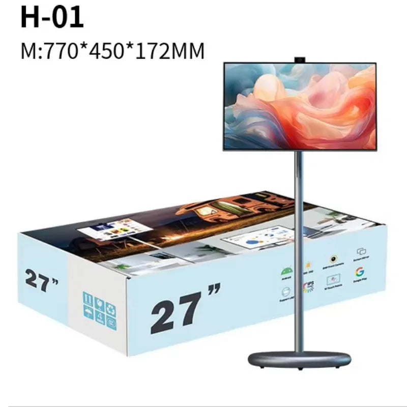 27 32 Inch Smart Home TV Movable Charging Digital Signage Portable Smart Screen Display Built-in Speaker Smart TV Monitor