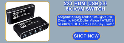 Navceker 2x1 8K Thunderbolt 4 USB C KVM Switch 100W PD Charge 4K 144Hz Type C KVM Switch Switcher for 2 Laptop Macbook 1 Monitor
