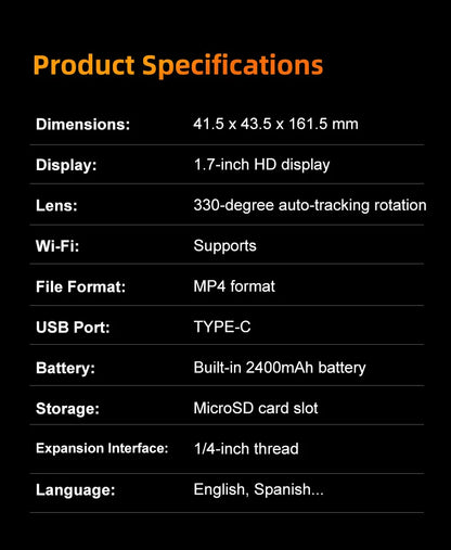 Ourlife 4K Action Camera 330° Face Tracking Gimbal Stabilizer 1.72 Inch Touch Screen 64MP Pocket Digital Camera WiFi Sports Cam