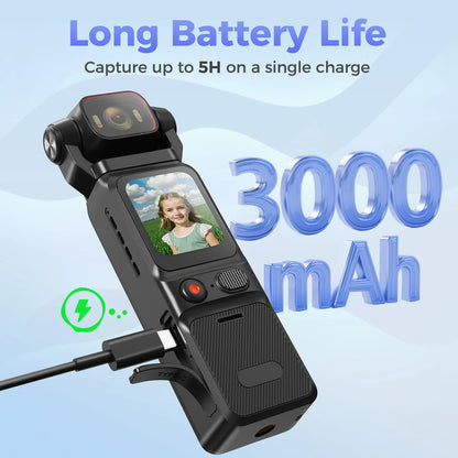 4K Pocket Action Camera Touch Screen WIFI Outdoor DV 180° Rotatable  Anti-shake Bodycam Portable Small Video Recorder Vlog Cam