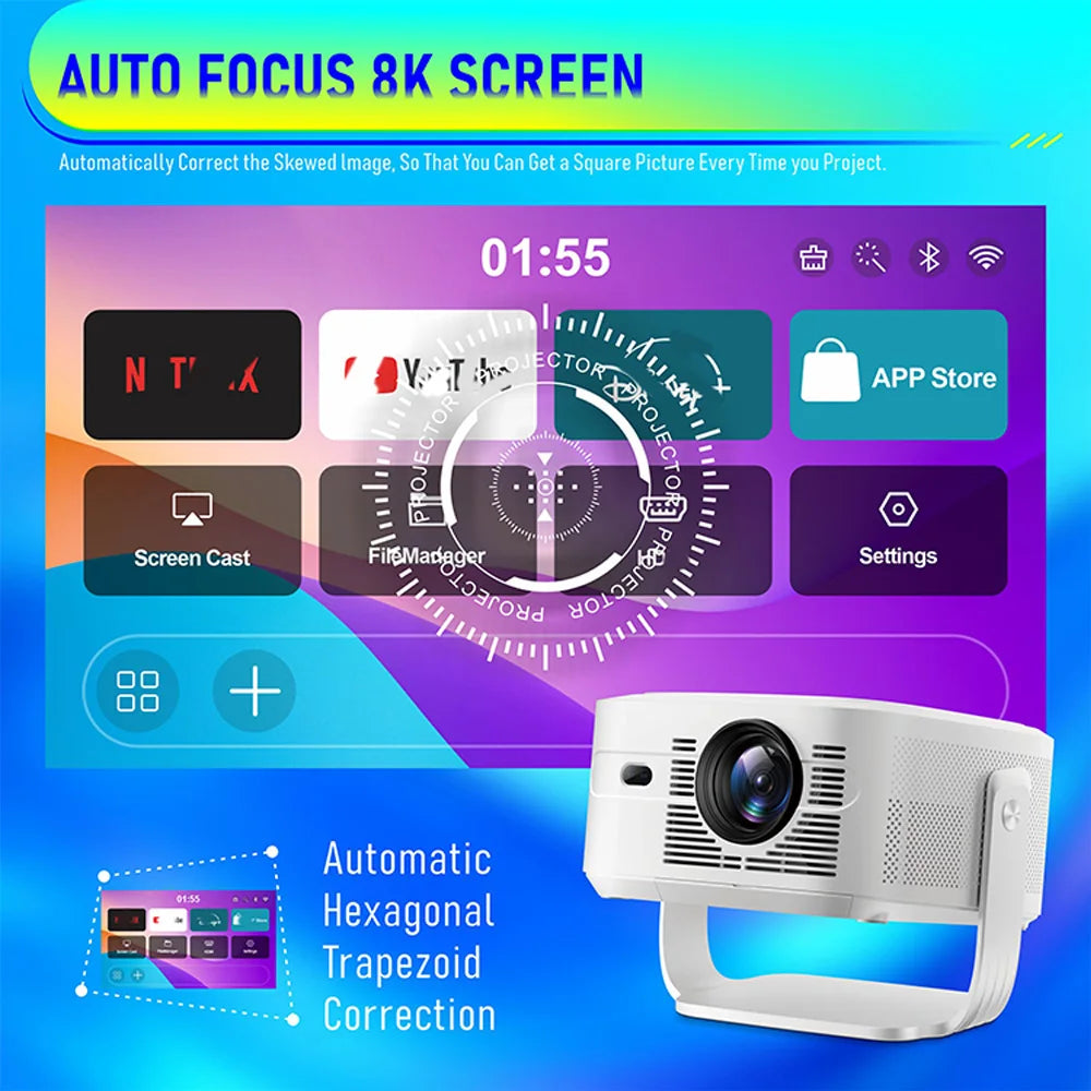 Velec 1100ANSI HY450 Max Auto Focus Beam Projector 8K 1080P Android 14 Voice Control BT5.4 Auto Offset Home Theater For Outdoor