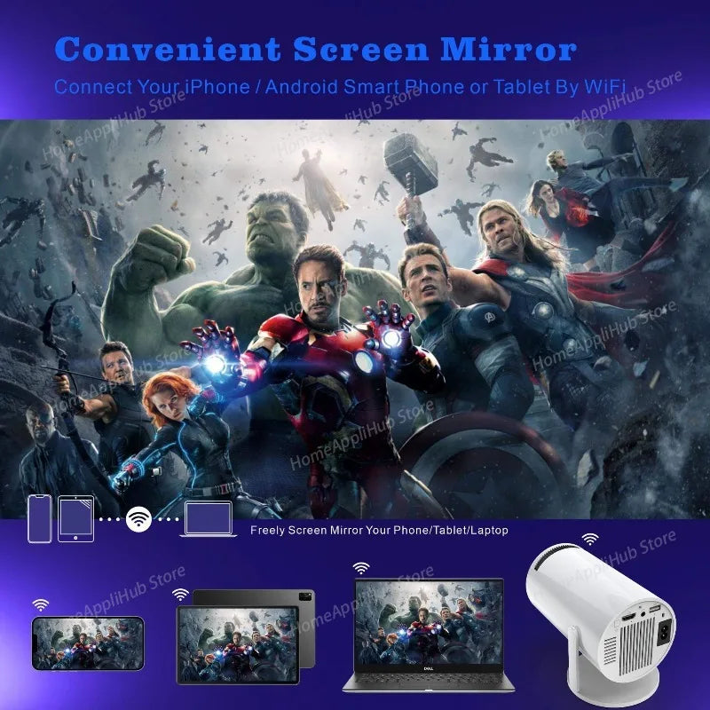 HY300 Home Projector 4K Portable LCD Ultra HD Wall Projection Wireless Screen Mirroring Android 1080P
