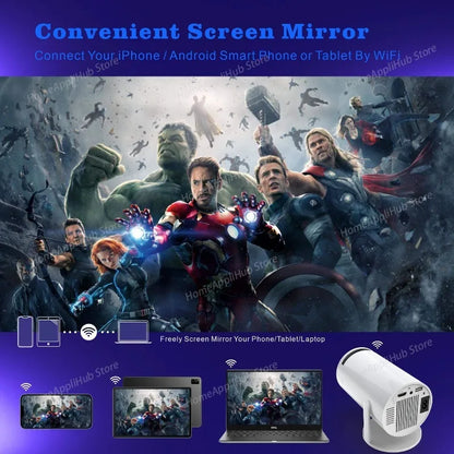 HY300 Home Projector 4K Portable LCD Ultra HD Wall Projection Wireless Screen Mirroring Android 1080P