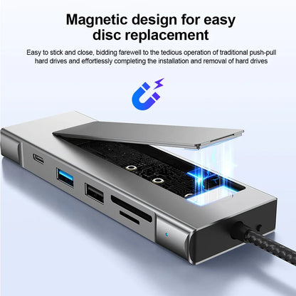 8-in-1 USB 3.2 Hub With Disk Storage Function Multi Adapter Card Reader Type C to HDMI-Compatible Splitter For Laptops Macbook
