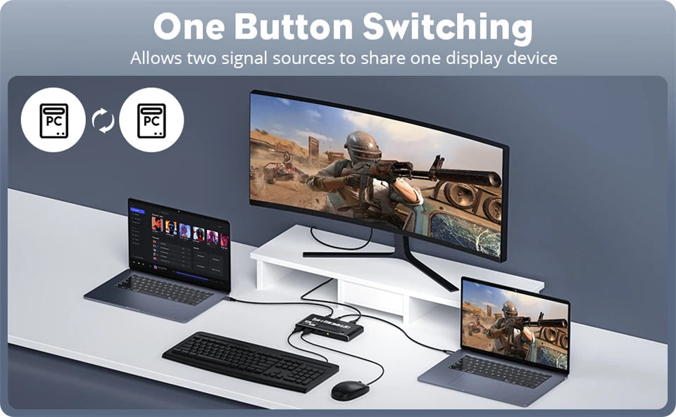 Navceker 2x1 8K Thunderbolt 4 USB C KVM Switch 100W PD Charge 4K 144Hz Type C KVM Switch Switcher for 2 Laptop Macbook 1 Monitor