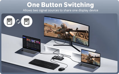 Navceker 2x1 8K Thunderbolt 4 USB C KVM Switch 100W PD Charge 4K 144Hz Type C KVM Switch Switcher for 2 Laptop Macbook 1 Monitor