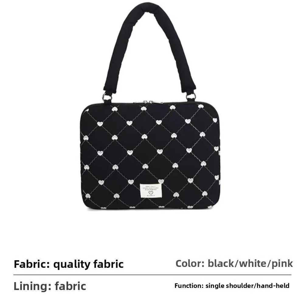 Girlish 15.6inch Laptop Bag Shoulder Straps Love Embroidery Laptop Case Lightweight Large Capacity Ultrabook Cover Business