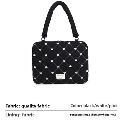 Girlish 15.6inch Laptop Bag Shoulder Straps Love Embroidery Laptop Case Lightweight Large Capacity Ultrabook Cover Business