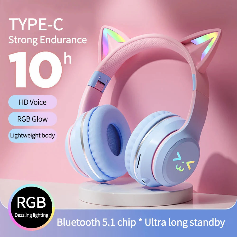 NNEOBA Cat Ear Wireless Bluetooth Headphone Blue