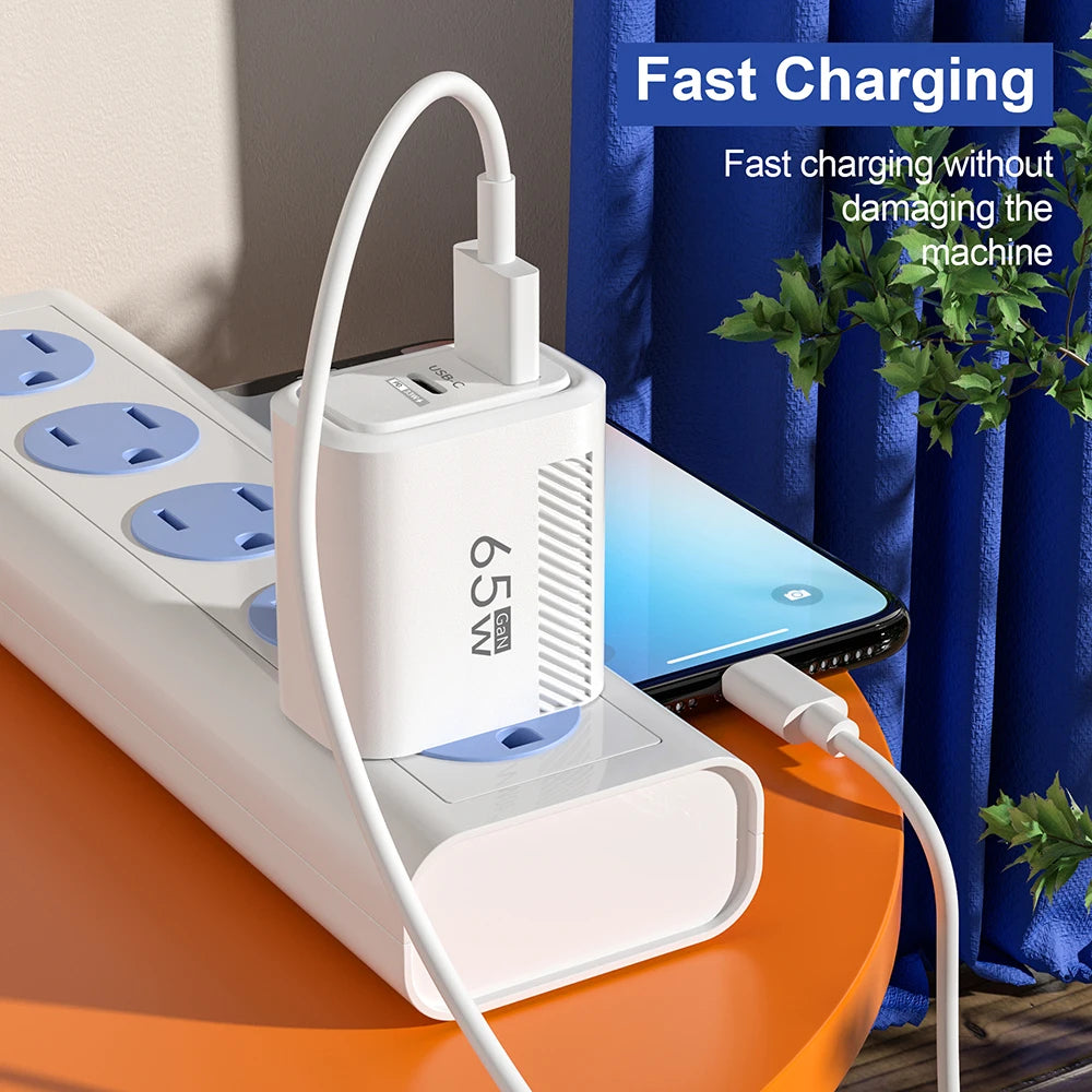 PD 65W USB C Charger GaN Fast Charging Wall Charger For iPhone Samsung Xiaomi Quick Charge EU Plug US Plug Phone Charger Adapter