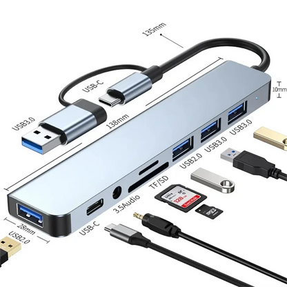 8 In 2 USB Type-C HUB with Splitter Card Reader USB 3.0 USB 2.0 SD/TF Splitter Card Reader Docking Station for HUAWEI Xiaomi PC