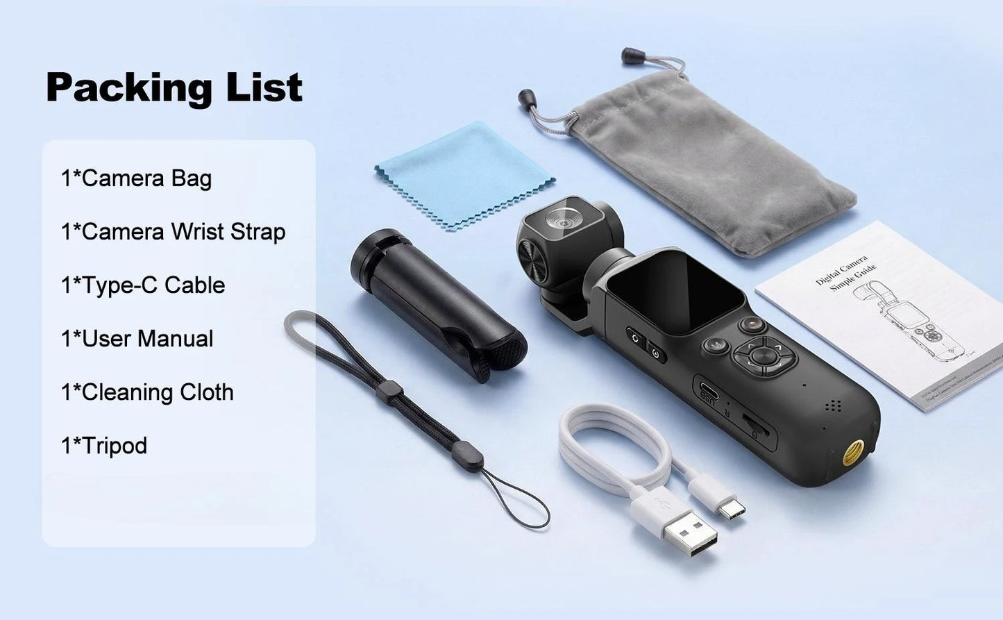 4K Wifi Action Camera 330° Auto-rotate Len Pocket Camera 1.72" Touchscreen Zoom Sport Cam Portable Vlog Video Recorder Cycling
