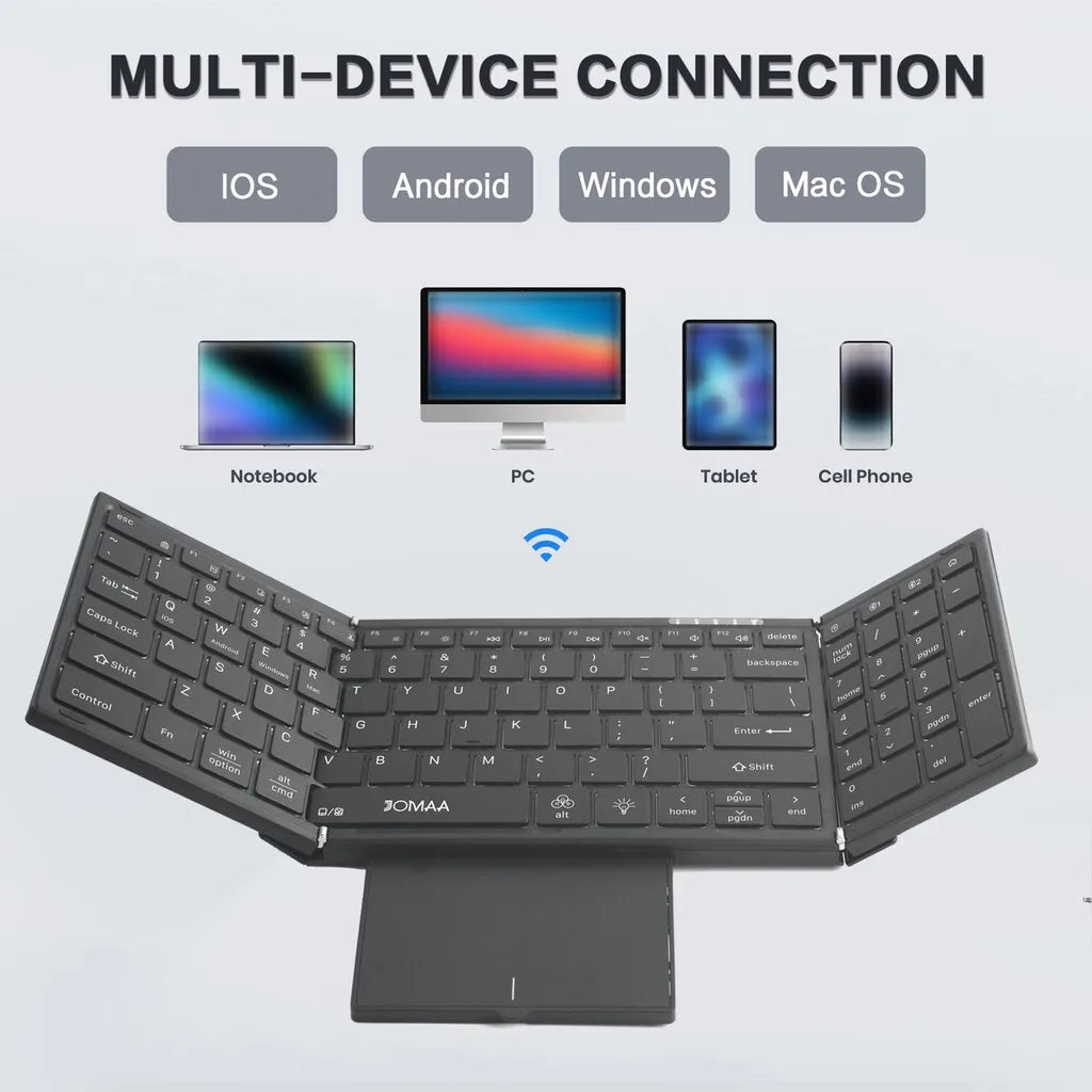 Jomaa RGB Backlit Folding Bluetooth Keyboard USB Wireless Full Size Foldable Keyboard With Touchpad Numberic Rechargeable