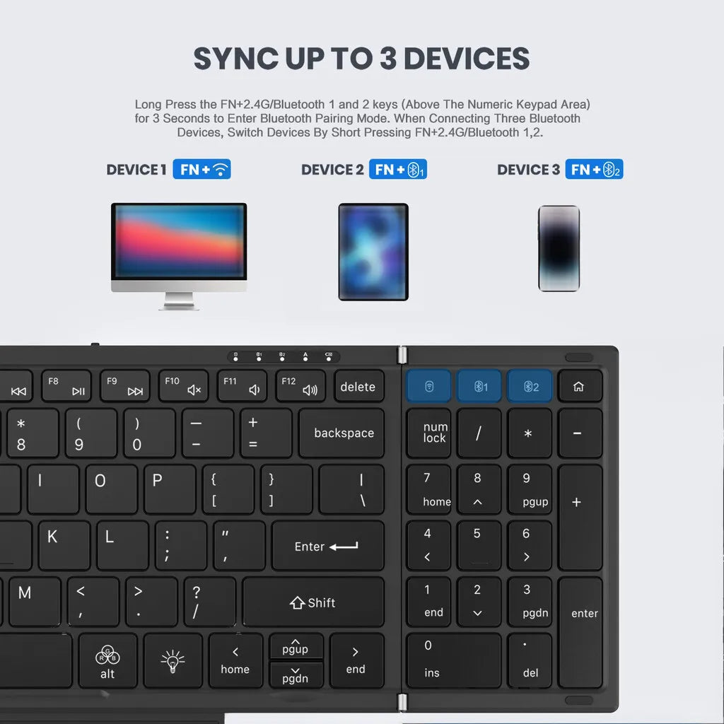 Jomaa RGB Backlit Folding Bluetooth Keyboard USB Wireless Full Size Foldable Keyboard With Touchpad Numberic Rechargeable