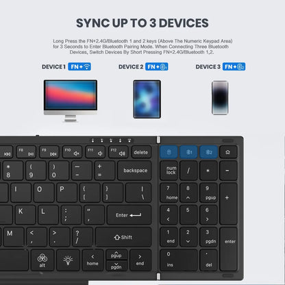 Jomaa RGB Backlit Folding Bluetooth Keyboard USB Wireless Full Size Foldable Keyboard With Touchpad Numberic Rechargeable