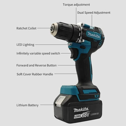 100% Original Makita 18V 5Ah 6Ah 9Ah Lithium Battery & Charger, Replacement Battery for DDF487 Cordless Impact Drill