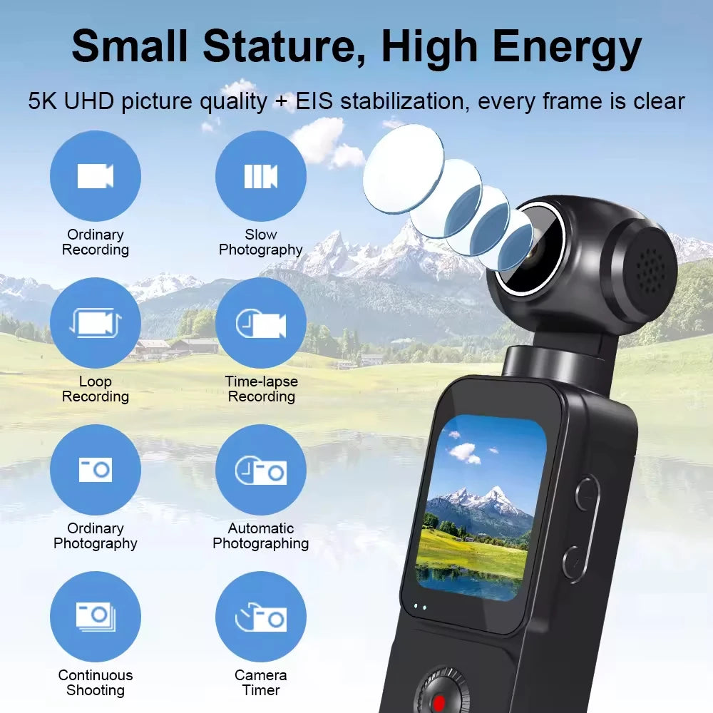 ANSVICAM 5K Action Camera Anti-shake Pocket Vlogging Cam  270° Auto Rotative 4K 60FPS Sports DV Portable Digital Video Recorder
