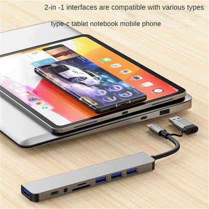 8 In 2 USB Type-C HUB with Splitter Card Reader USB 3.0 USB 2.0 SD/TF Splitter Card Reader Docking Station for HUAWEI Xiaomi PC