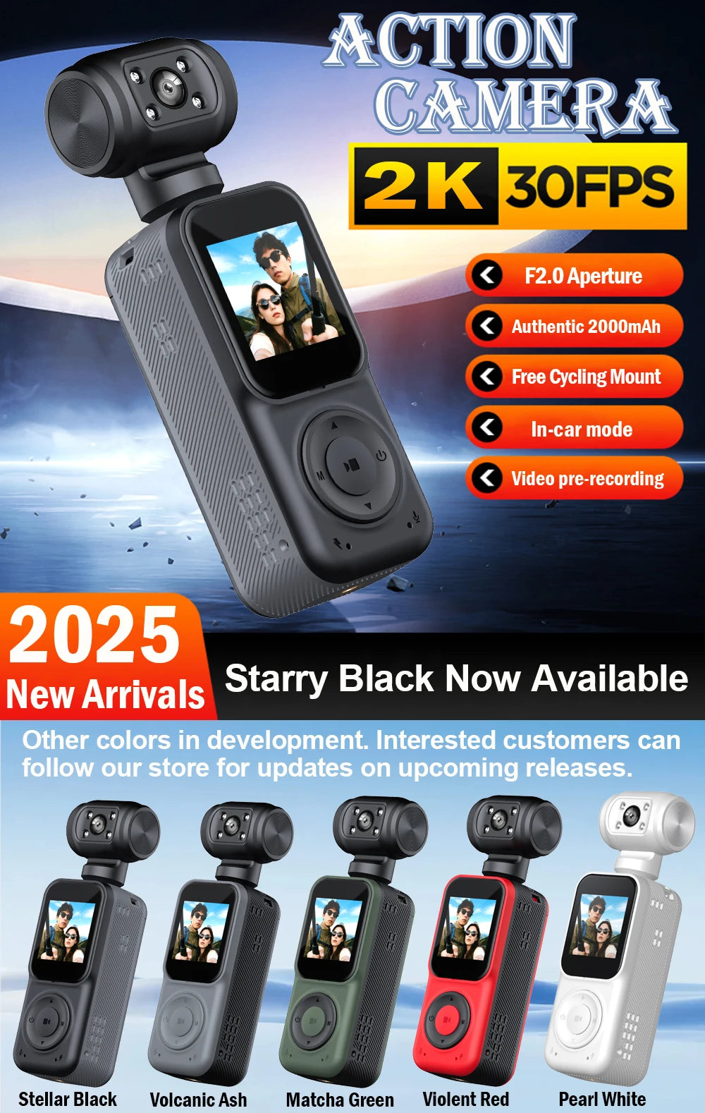 NEW 1440P QHD Display 2K Handheld Sports Pocket Camera 270° Rotatable WIFI Control Video Recorder WIFI Control Motion Camera