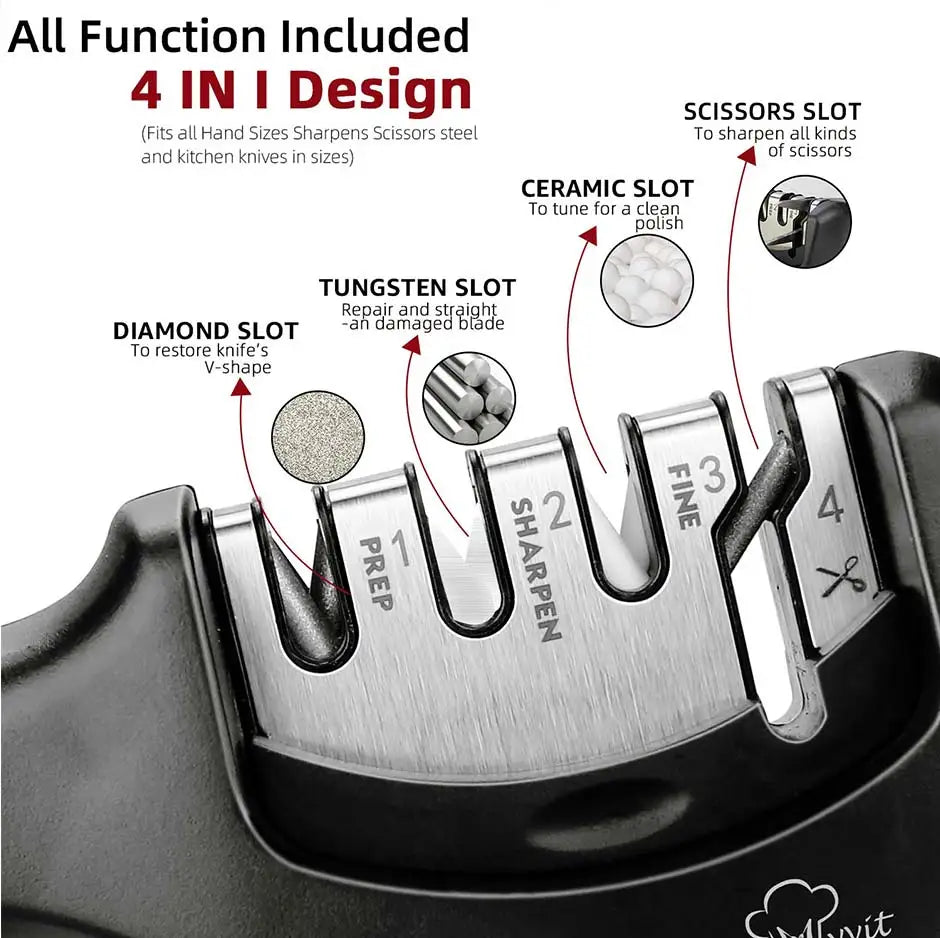 Knife Sharpener 4 in 1 Diamond Coated&Fine Rod Knife Shears and Scissors Sharpening stone System Stainless Steel Blades