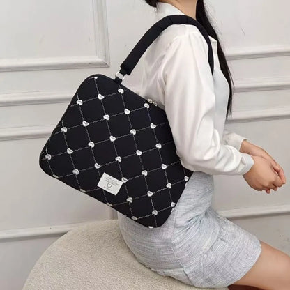 Girlish 15.6inch Laptop Bag Shoulder Straps Love Embroidery Laptop Case Lightweight Large Capacity Ultrabook Cover Business