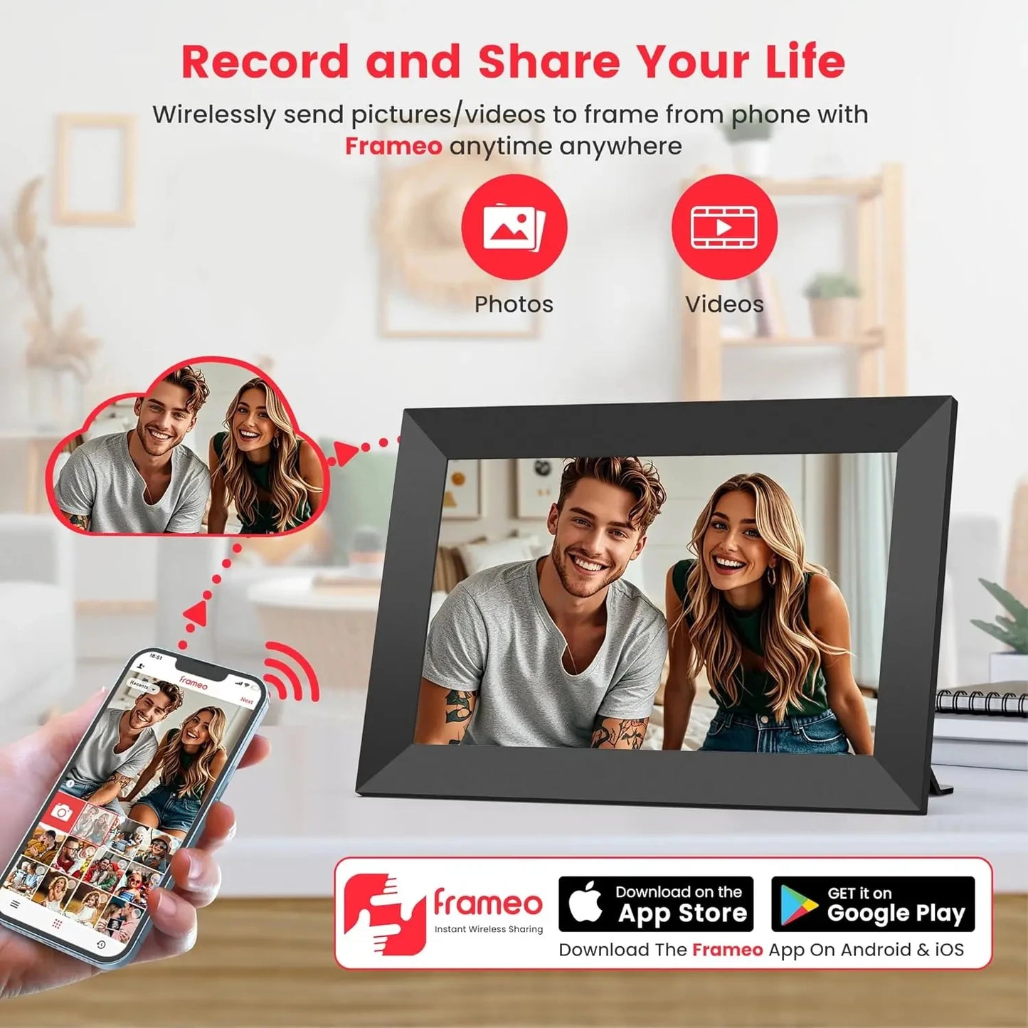 Frameo Digital Picture Frame 10.1 Inch 32GB/64GB Smart WiFi digital photo frame with 1280x800 IPS HD Touch Screen Wall Mountable