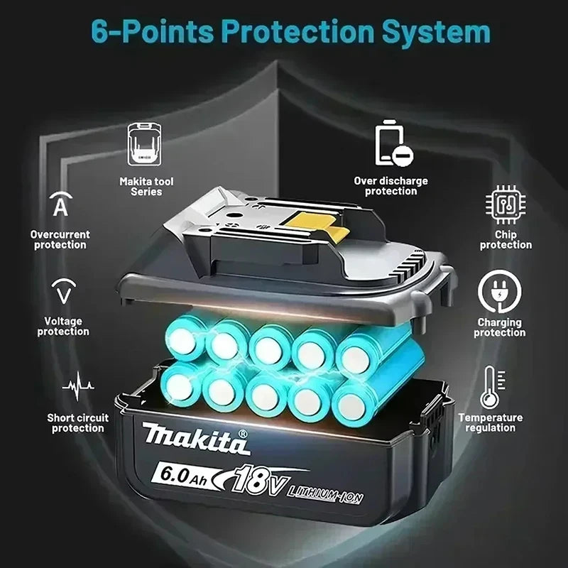 100% Original Makita 18V 5Ah 6Ah 9Ah Lithium Battery & Charger, Replacement Battery for DDF487 Cordless Impact Drill
