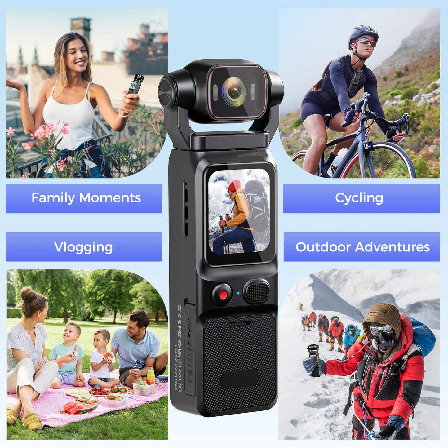 4K Pocket Action Camera Touch Screen WIFI Outdoor DV 180° Rotatable  Anti-shake Bodycam Portable Small Video Recorder Vlog Cam