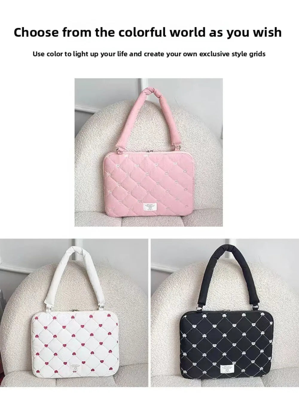 Girlish 15.6inch Laptop Bag Shoulder Straps Love Embroidery Laptop Case Lightweight Large Capacity Ultrabook Cover Business